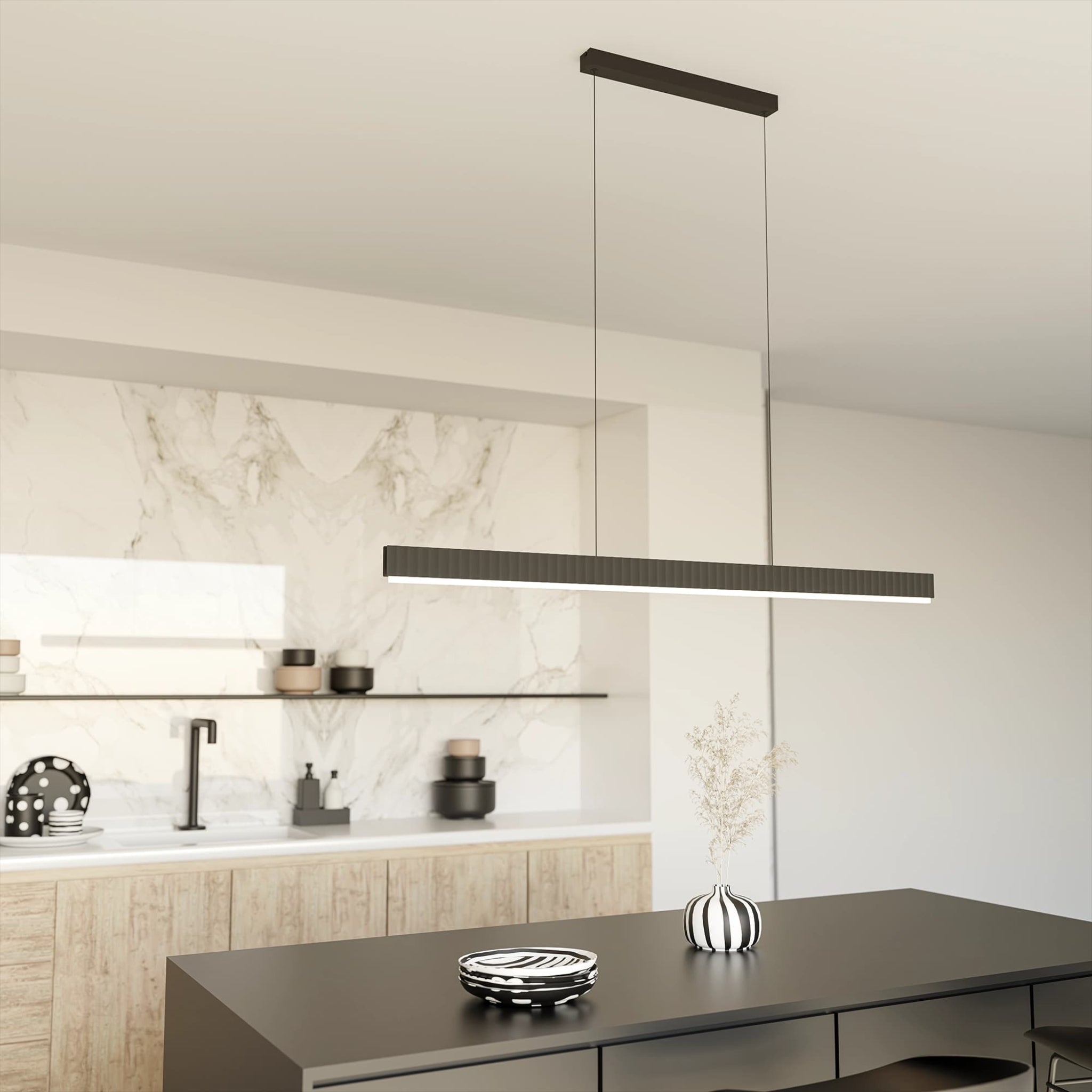 Calibo Prinia Modern Fluted 1532mm Linear Pendant Light | Black - Dubbo Lighting Centre