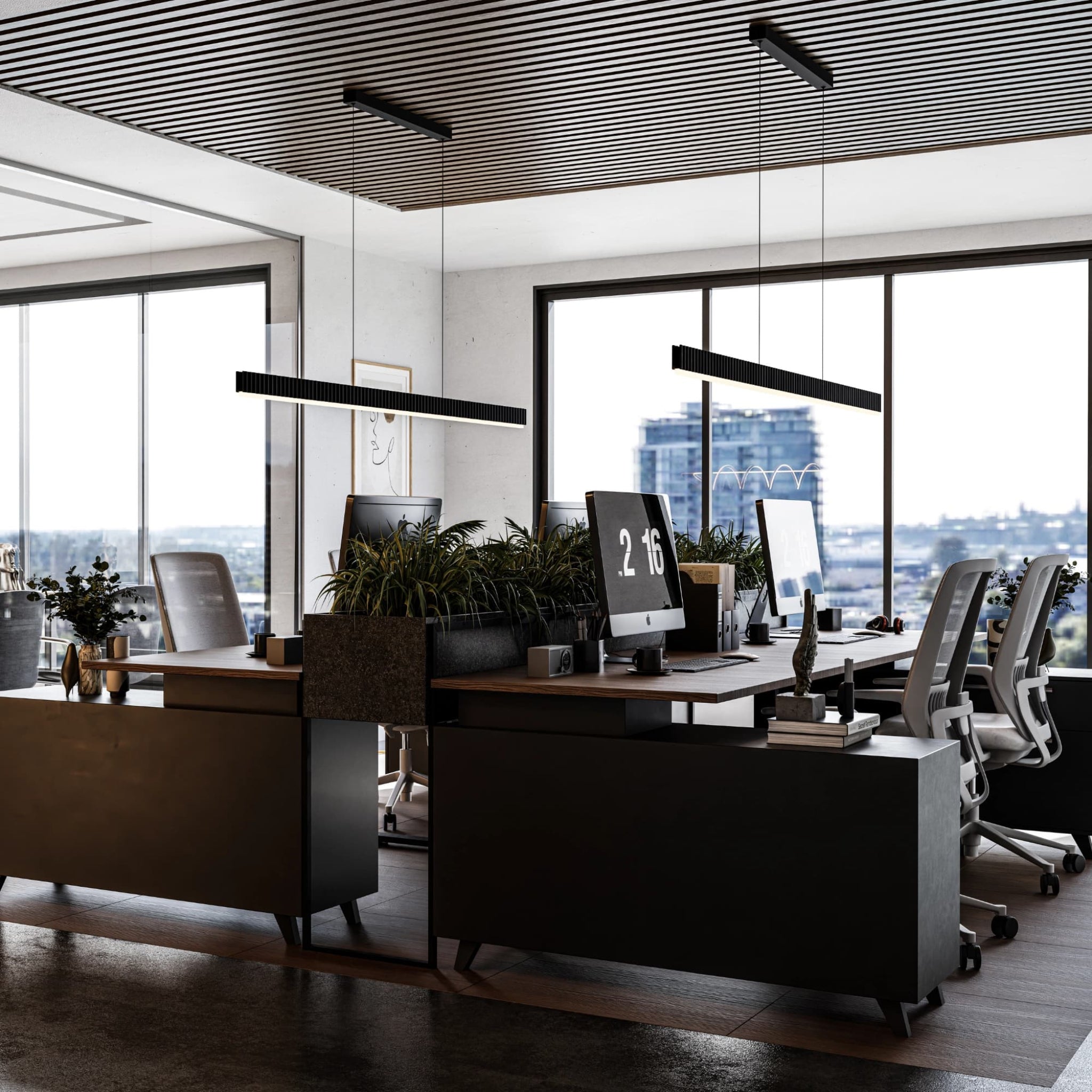 Calibo Prinia Modern Fluted 2032mm Linear Pendant Light | Black - Dubbo Lighting Centre