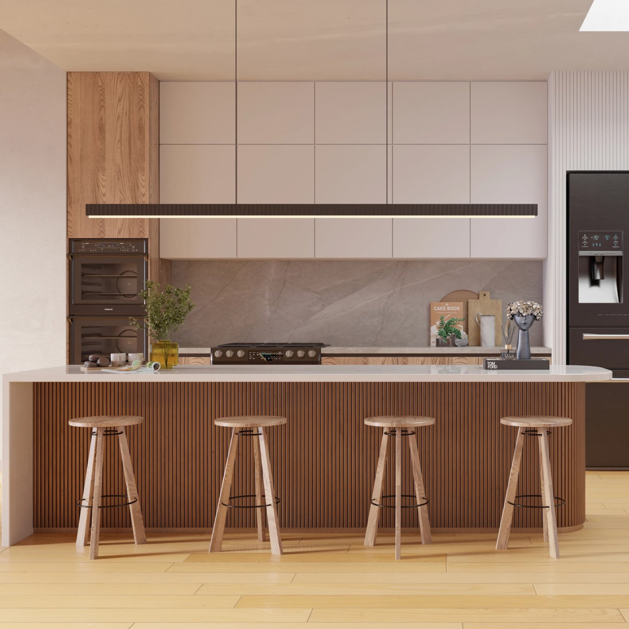 Calibo Prinia Modern Fluted 2532mm Linear Pendant Light | Black - Dubbo Lighting Centre