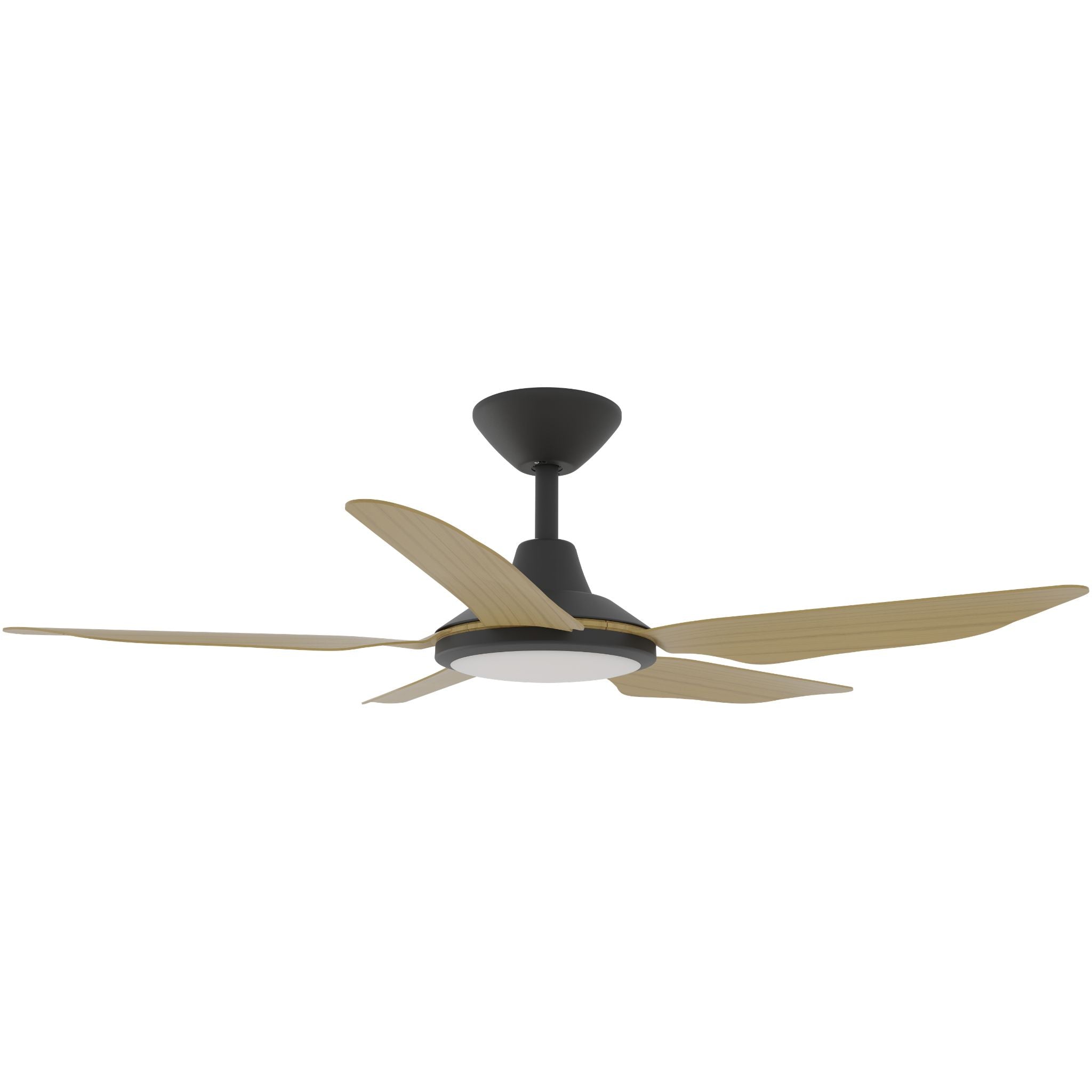 Calibo Storm 48" (1220mm) 5 Blade 18W Tricolour LED Light Indoor/Outdoor DC Ceiling Fan & Remote | Black & Bamboo - Dubbo Lighting Centre