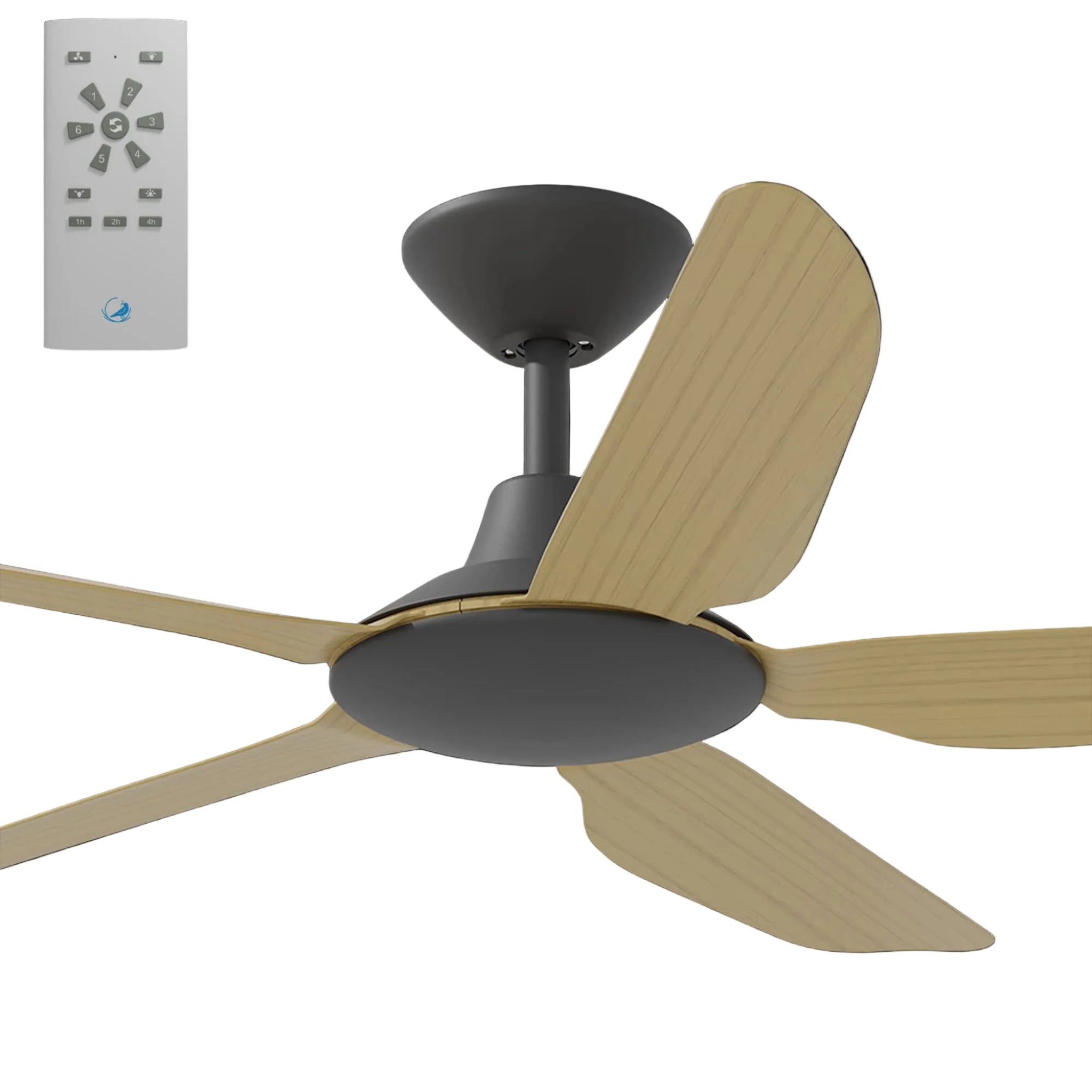 Calibo Storm 48" (1220mm) 5 Blade Indoor/Outdoor DC Ceiling Fan and Remote | Black & Bamboo - Dubbo Lighting Centre