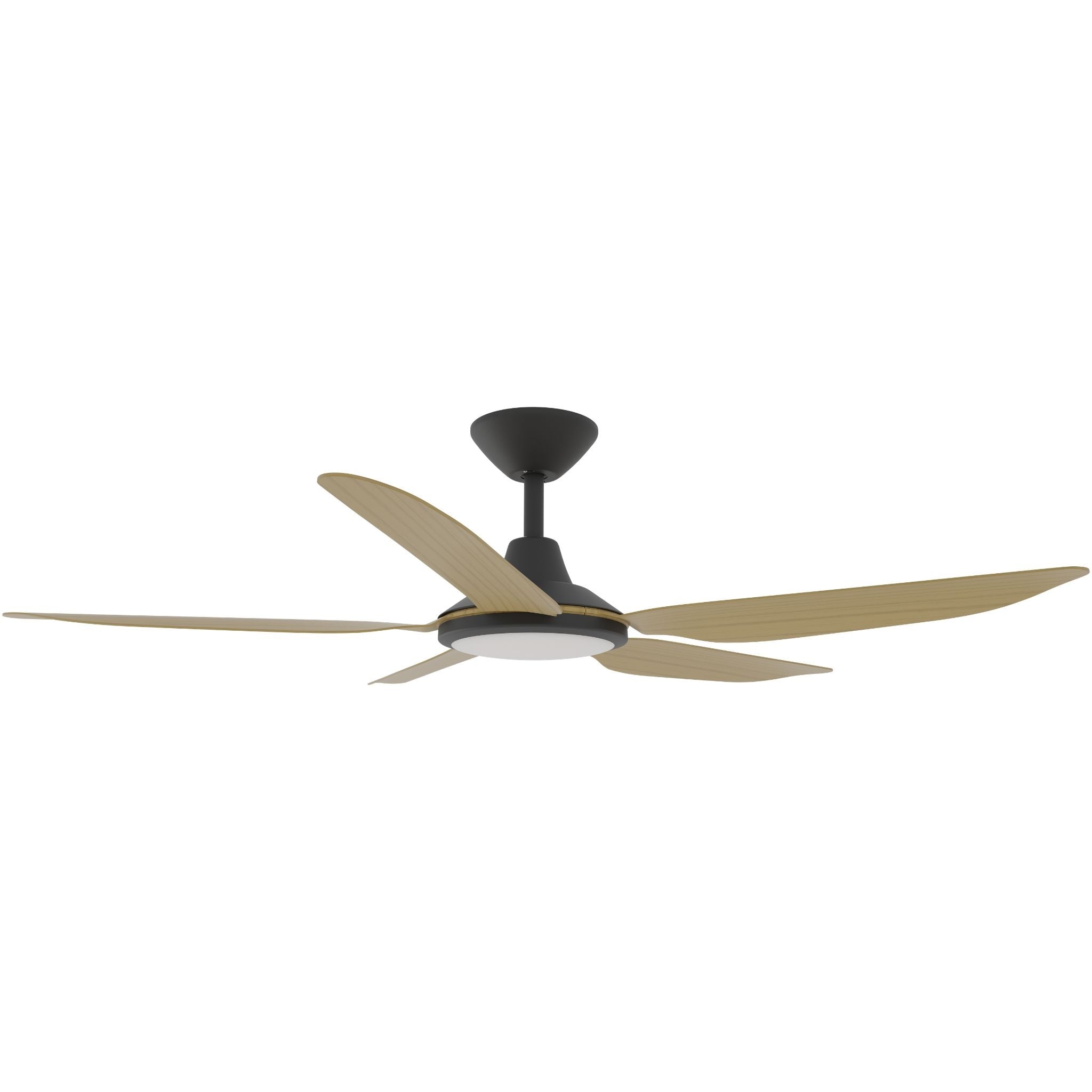 Calibo Storm 52" (1320mm) 5 Blade 18W Tricolour LED Light Indoor/Outdoor DC Ceiling Fan & Remote | Black & Bamboo - Dubbo Lighting Centre
