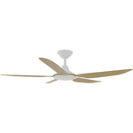 Calibo Storm 52" (1320mm) 5 Blade 18W Tricolour LED Light Indoor/Outdoor DC Ceiling Fan & Remote | White & Bamboo - Dubbo Lighting Centre