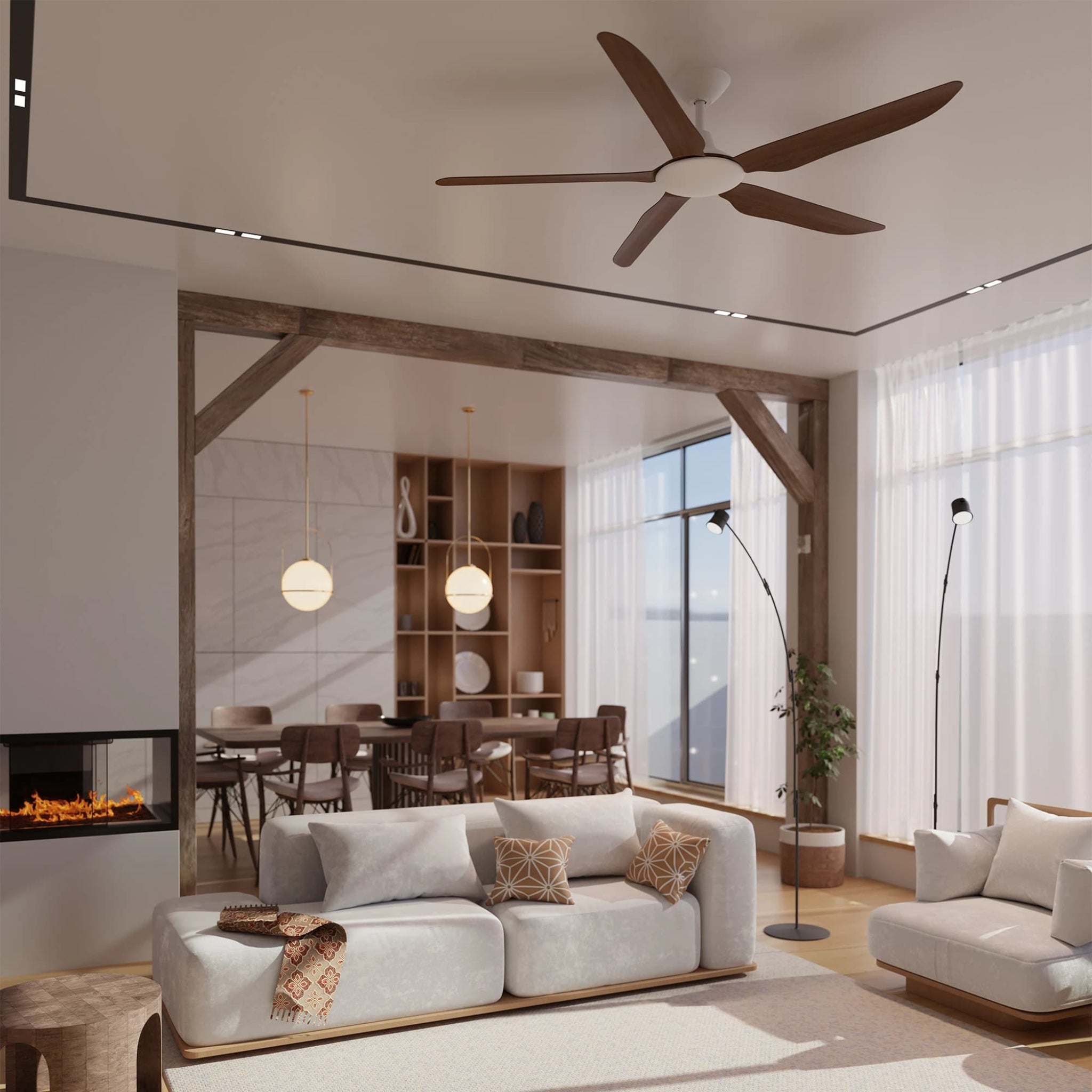 Calibo Storm 52" (1320mm) 5 Blade Indoor/Outdoor DC Ceiling Fan and Remote | White & Koa - Dubbo Lighting Centre
