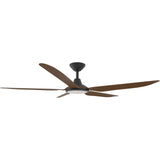 Calibo Storm 56" (1430mm) 5 Blade 18W Tricolour LED Light Indoor/Outdoor DC Ceiling Fan & Remote | Black & Koa - Dubbo Lighting Centre