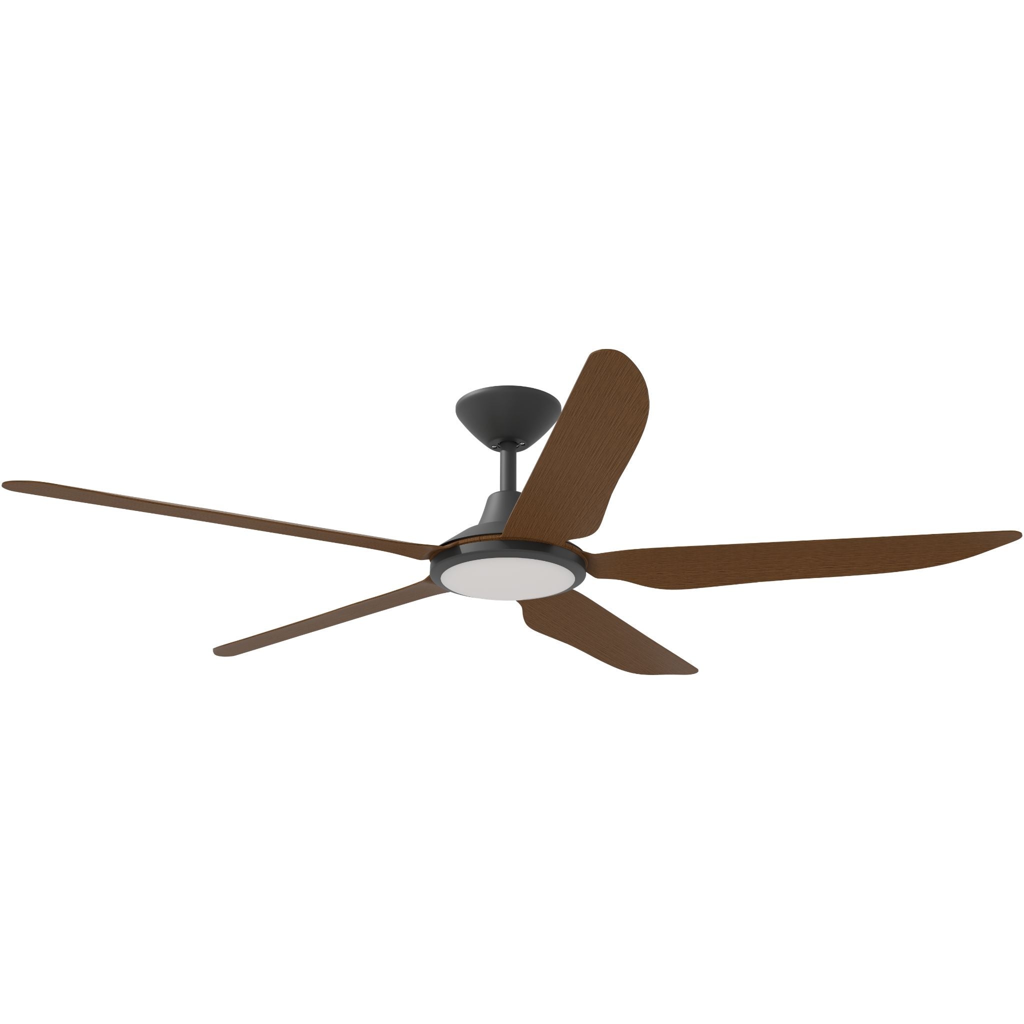 Calibo Storm 56" (1430mm) 5 Blade 18W Tricolour LED Light Indoor/Outdoor DC Ceiling Fan & Remote | Black & Koa - Dubbo Lighting Centre