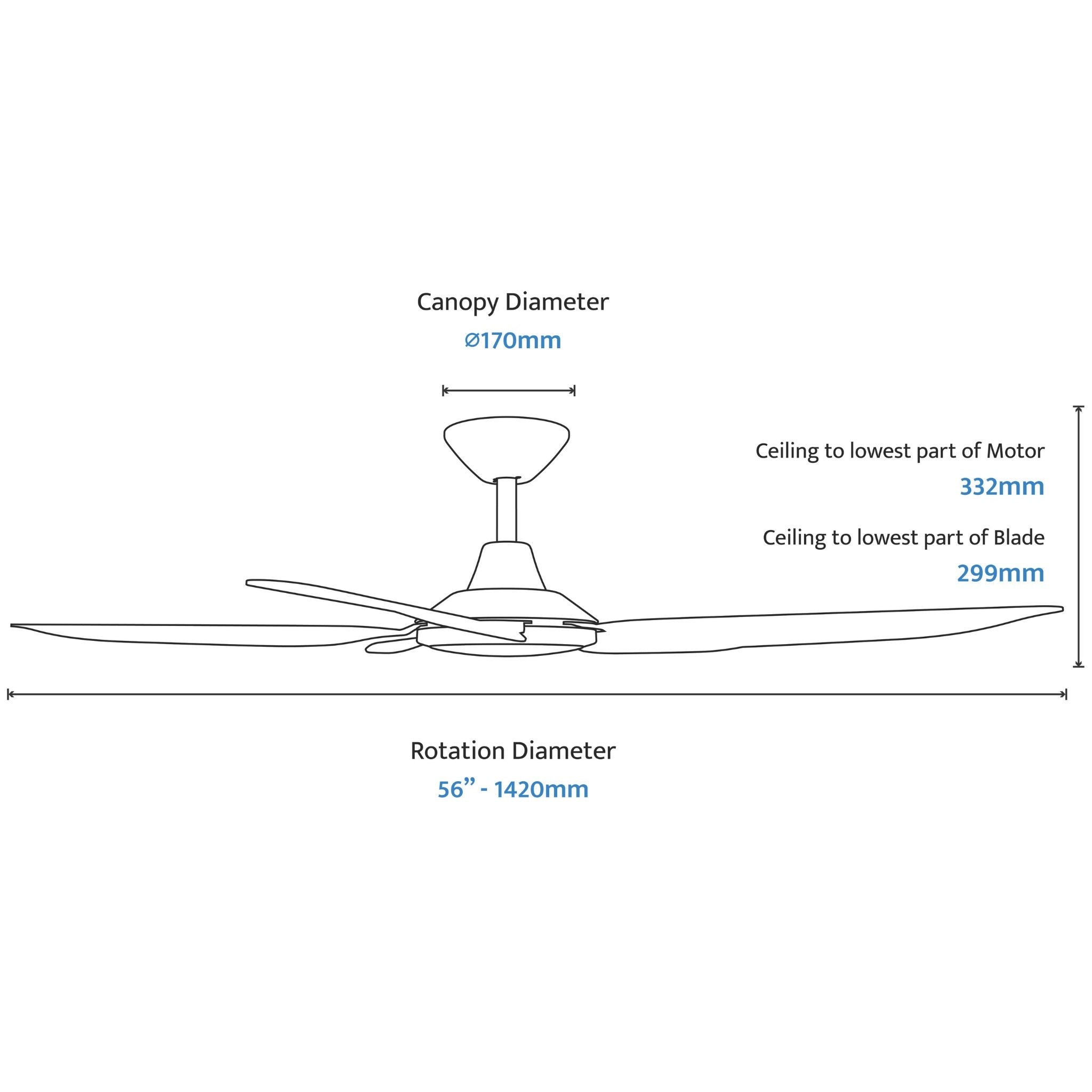 Calibo Storm 56" (1430mm) 5 Blade 18W Tricolour LED Light Indoor/Outdoor DC Ceiling Fan & Remote | Black & Koa - Dubbo Lighting Centre