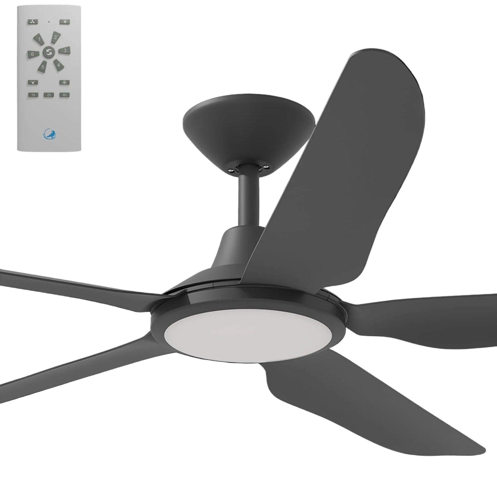 Calibo Storm 56" (1430mm) 5 Blade 18W Tricolour LED Light Indoor/Outdoor DC Ceiling Fan & Remote | Matte Black - Dubbo Lighting Centre