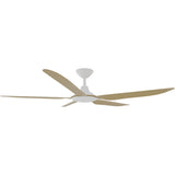 Calibo Storm 56" (1430mm) 5 Blade Indoor/Outdoor DC Ceiling Fan and Remote | White & Bamboo - Dubbo Lighting Centre