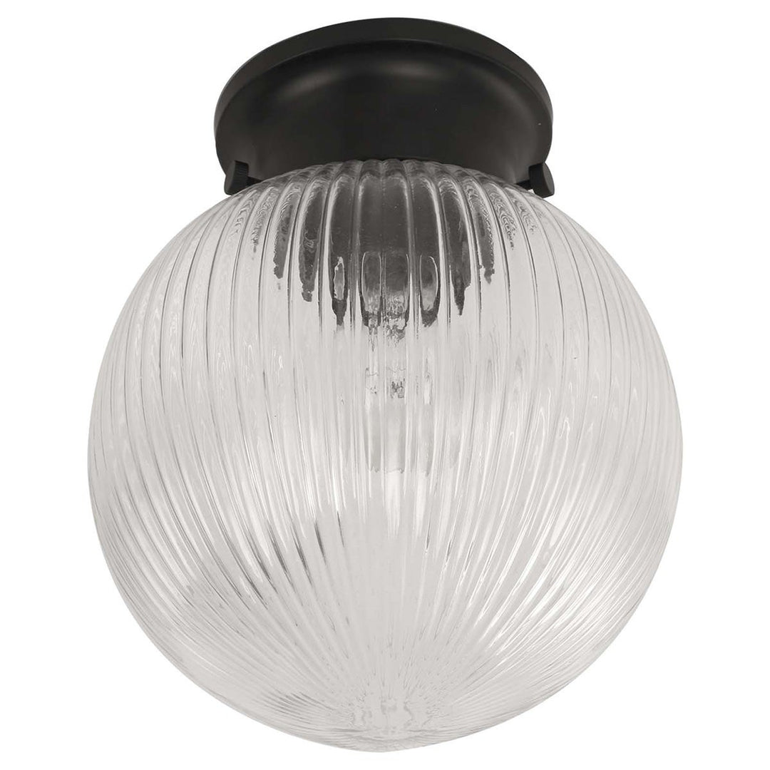 Rae Glass DIY Batten Fix Ceiling Light, Ribbed Sphere, Black / Clear