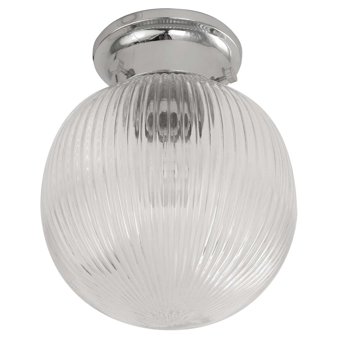 Rae Glass DIY Batten Fix Ceiling Light, Ribbed Sphere, Chrome / Clear