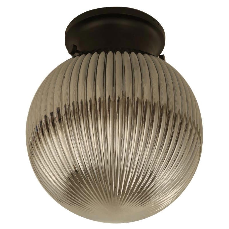 Rae Glass DIY Batten Fix Ceiling Light, Ribbed Sphere, Black / Smoke