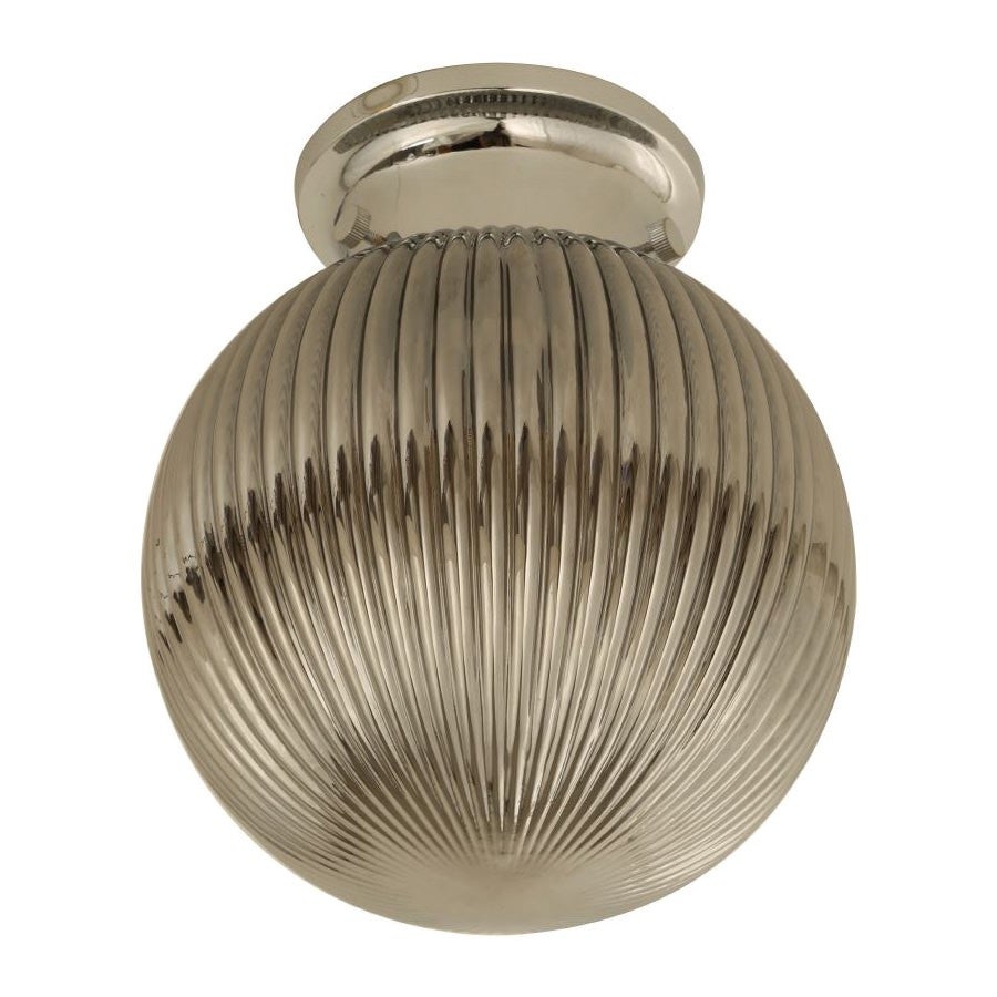 Rae Glass DIY Batten Fix Ceiling Light, Ribbed Sphere, Chrome / Smoke
