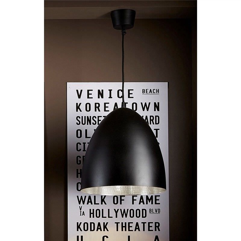 Egg Metal Pendant Light, Black/Silver