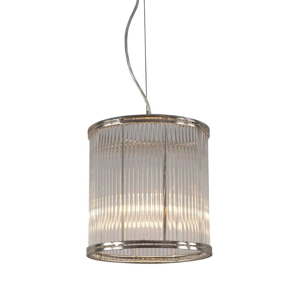 Denzel Ribbed Glass LED Pendant Light, Medium, Nickel