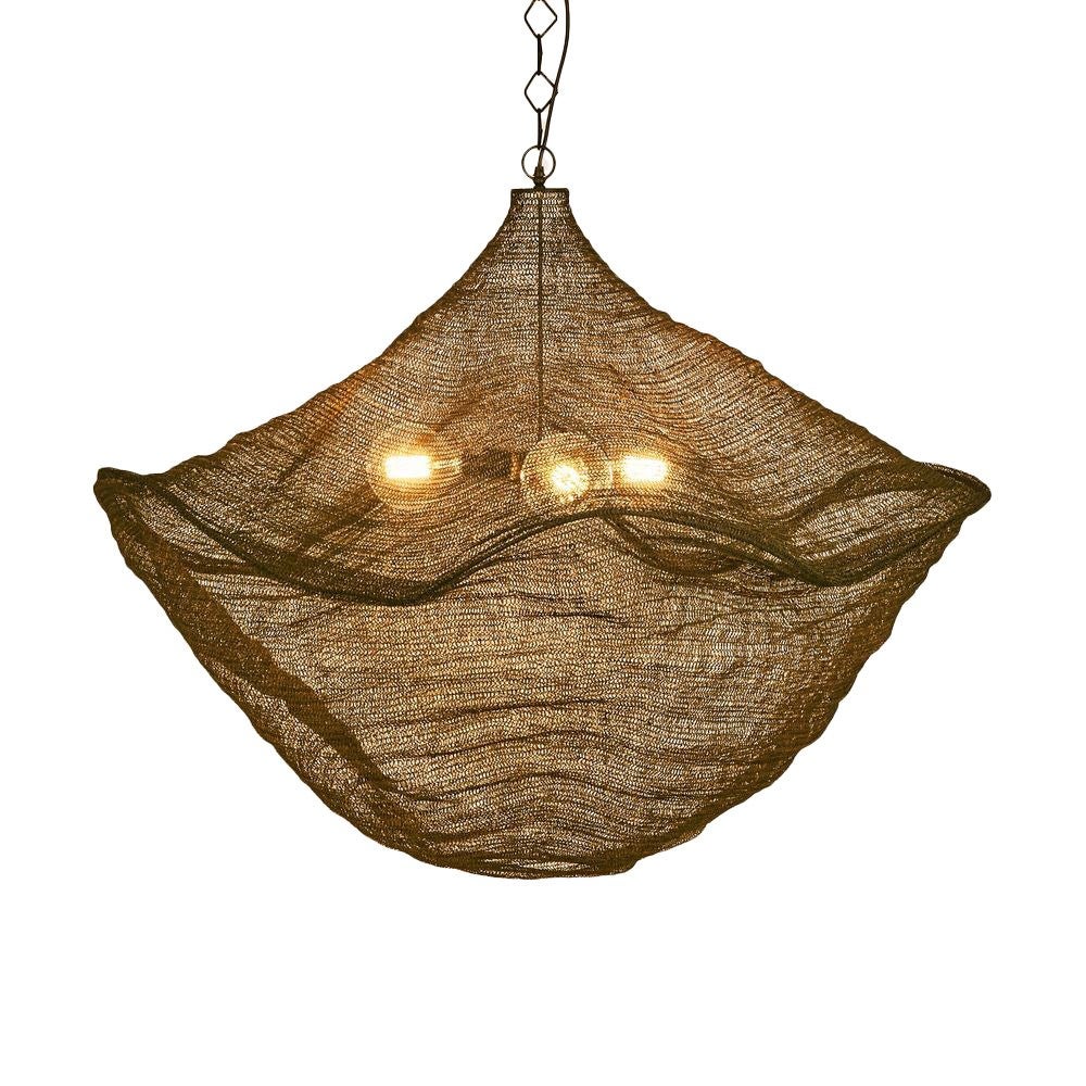 California Metal Mesh Pendant Light, Antique Brass