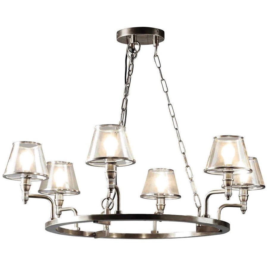 Sienna Metal & Glass Chandelier, 6 Arm, Antique Silver