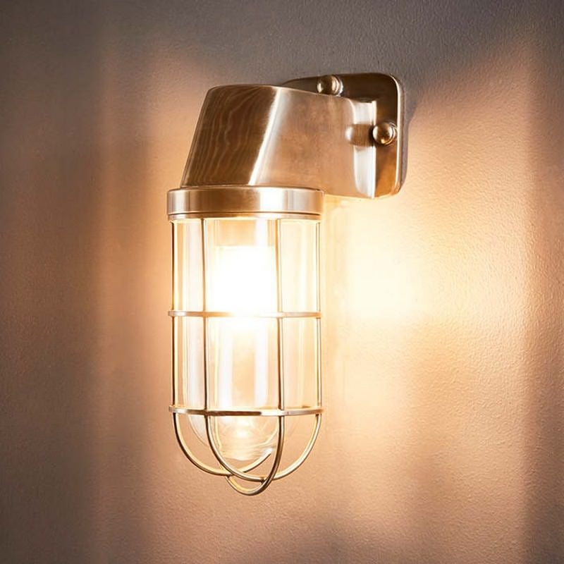 Royal London IP54 Indoor / Outdoor Metal Bunker Wall Sconce, Antique Brass