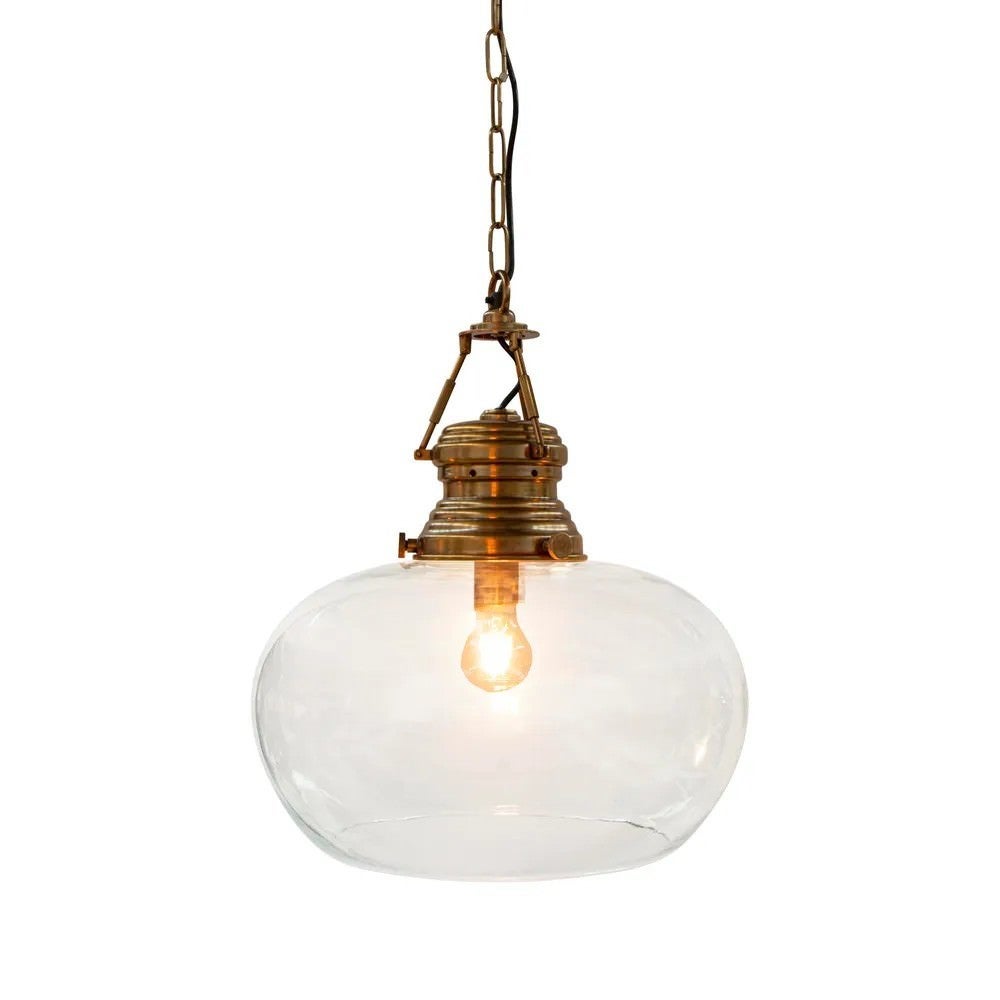 Paddington Glass Pendant Light, Large, Antique Brass