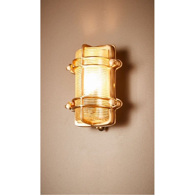 Harley Metal & Glass Bunker Wall Light, Antique Brass
