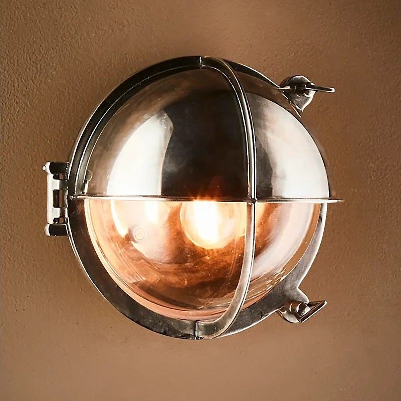 Vienna IP54 Outdoor Brass Bunker Wall Light, Antique Silver