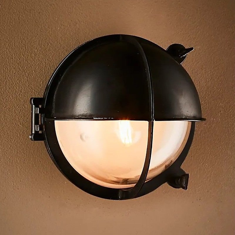 Vienna IP54 Outdoor Brass Bunker Wall Light, Black