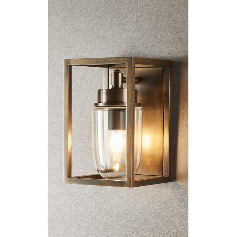 Wellington IP54 Metal Indoor / Outdoor Wall Lantern, Antique Brass