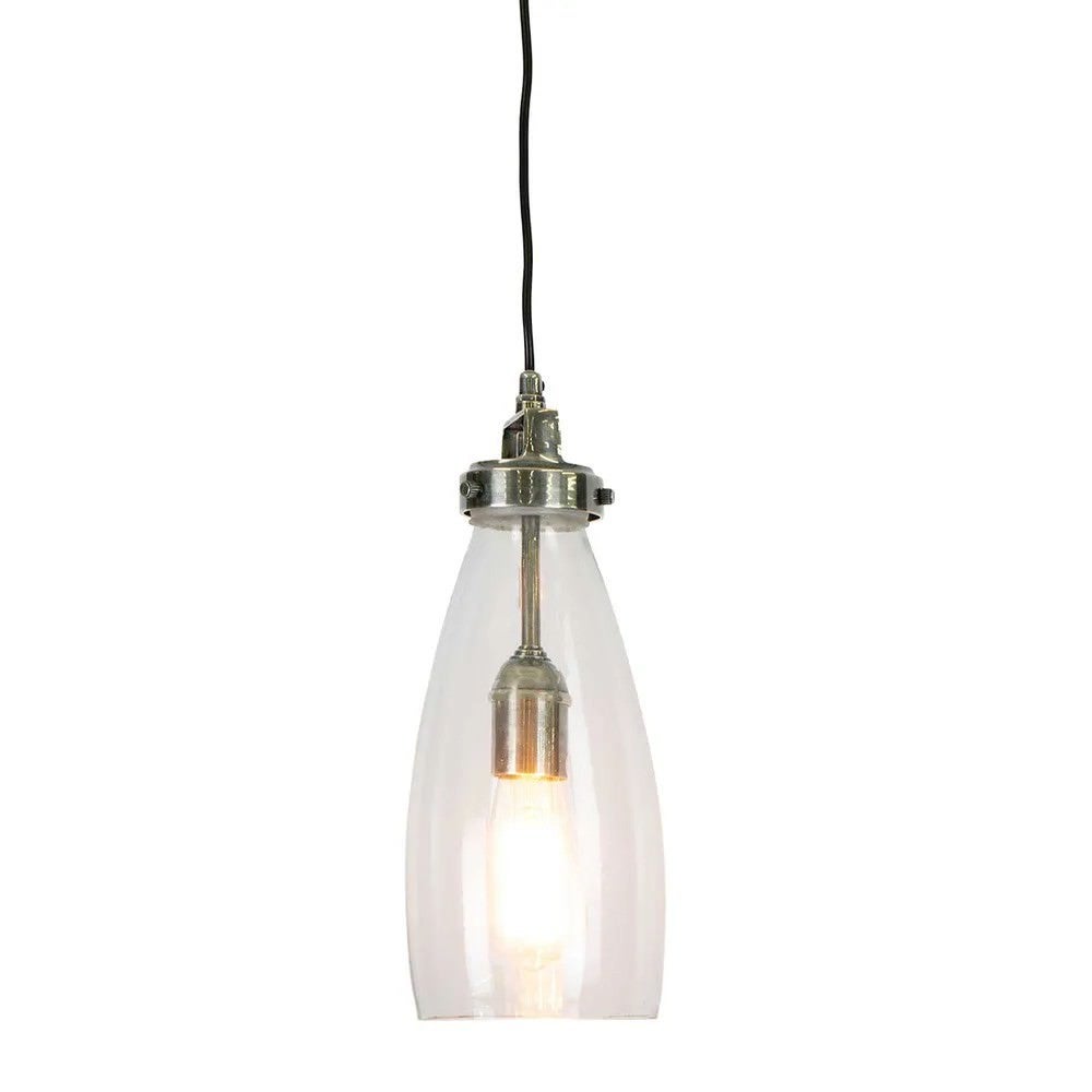 Roma Glass Pendant Light, Antique Silver