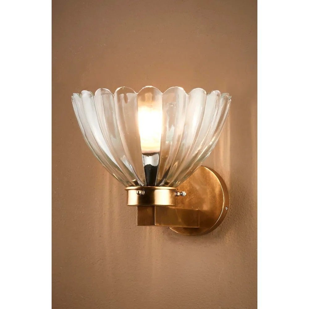 Otis Brass & Glass Wall Light, Antique Brass
