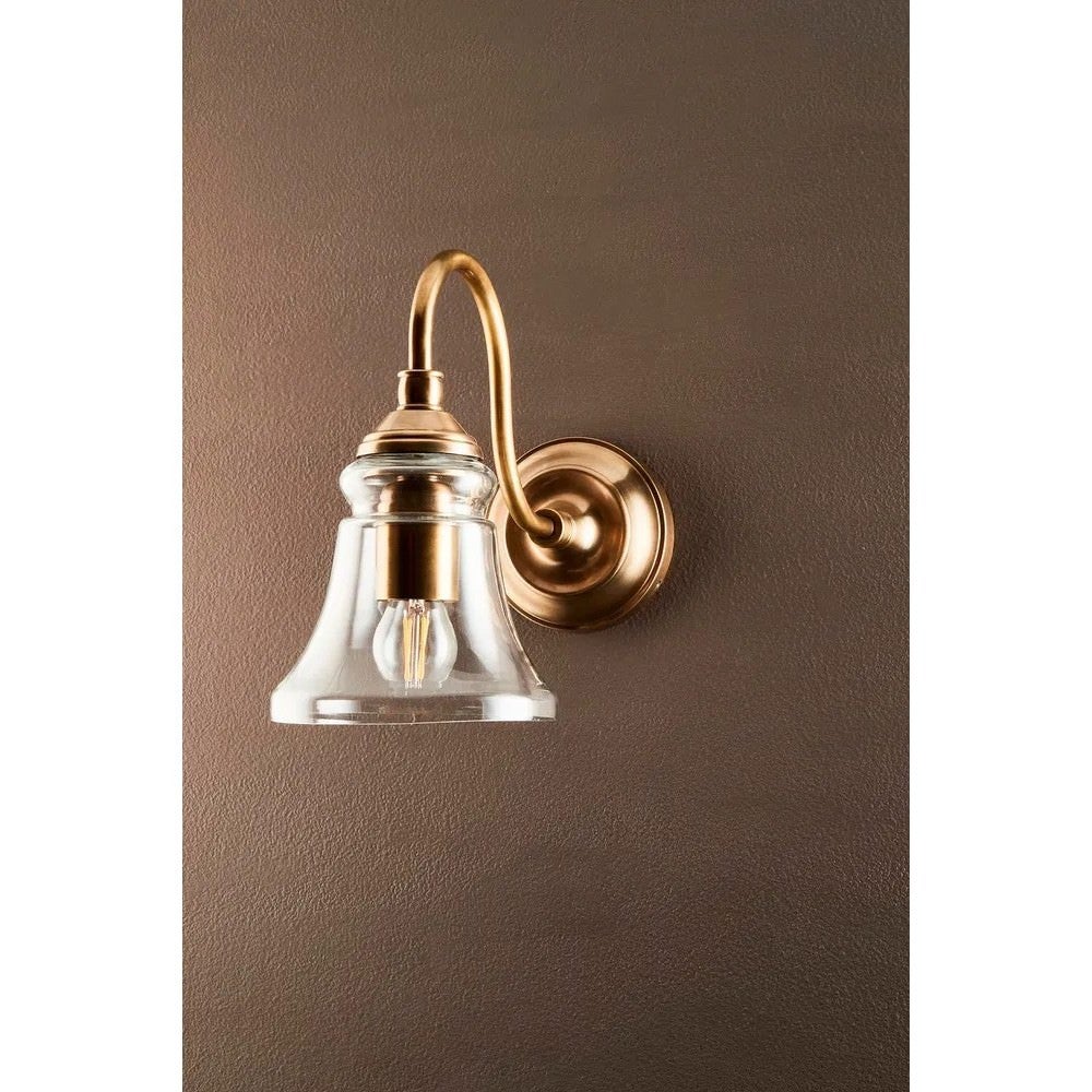 Plaza Brass & Glass Wall Light, Antique Brass