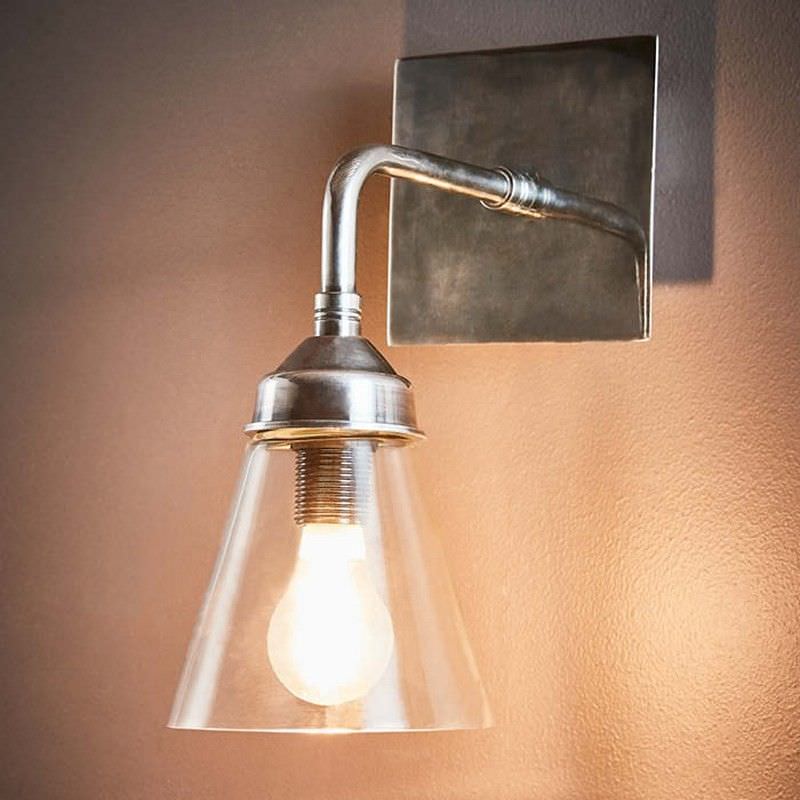 Basel Metal & Glass Wall Sconce, Antique Silver