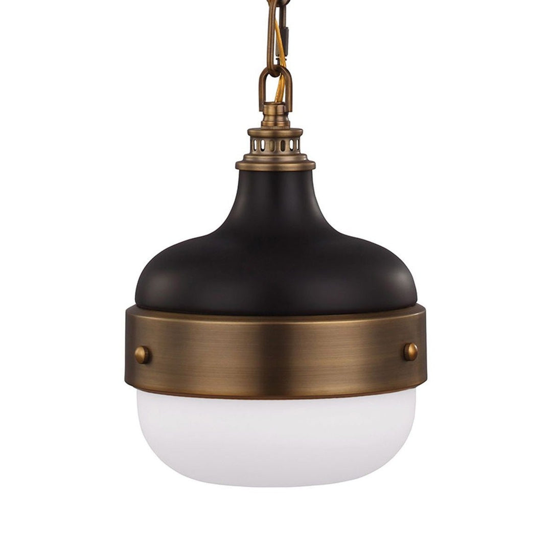 Cadence Metal & Glass Pendant Light, Small, Antique Brass / Matt Black