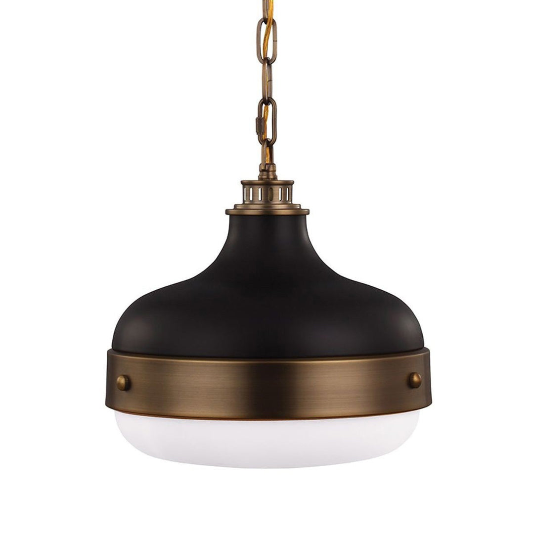 Cadence Metal & Glass Pendant Light, Large, Antique Brass / Matt Black