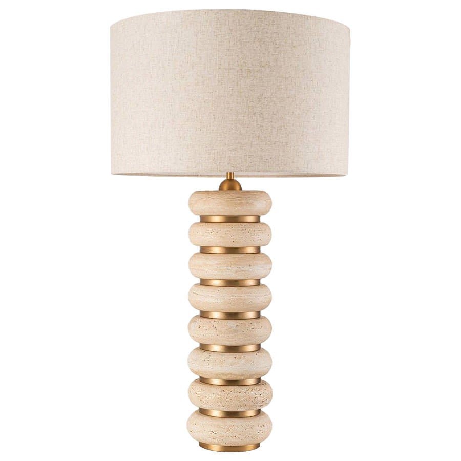 Wisteria Travertine & Iron Base Table Lamp
