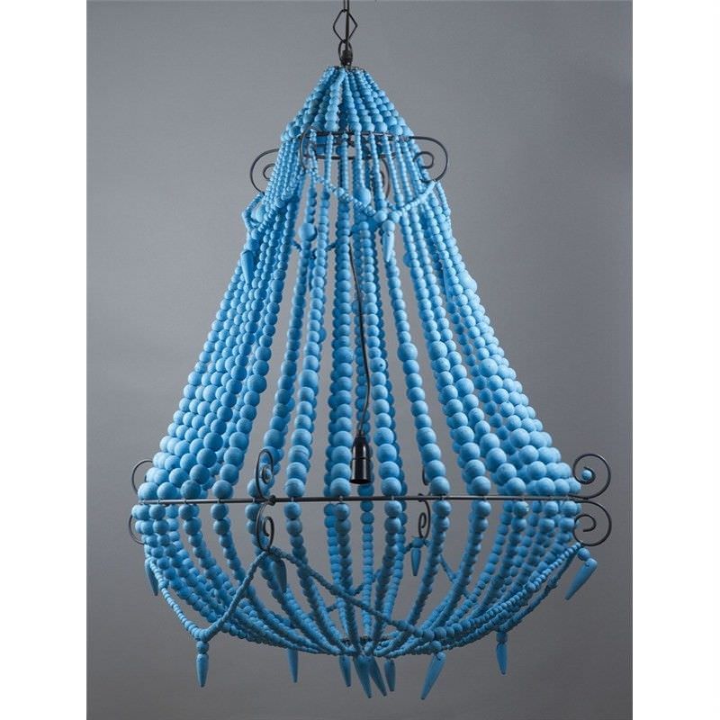 Palmira Wooden Beaded Pendant Light, Large, Turquoise