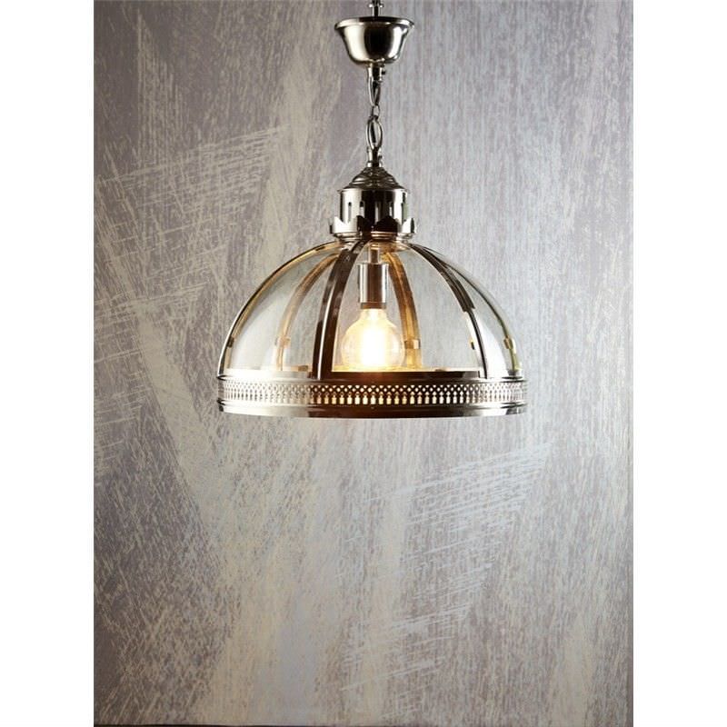 Winston Metal & Glass Dome Pendant Light, Large, Shiny Nickel