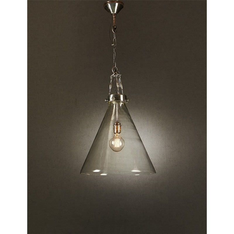 Gadsden Glass Pendant Light, Large, Antique Silver