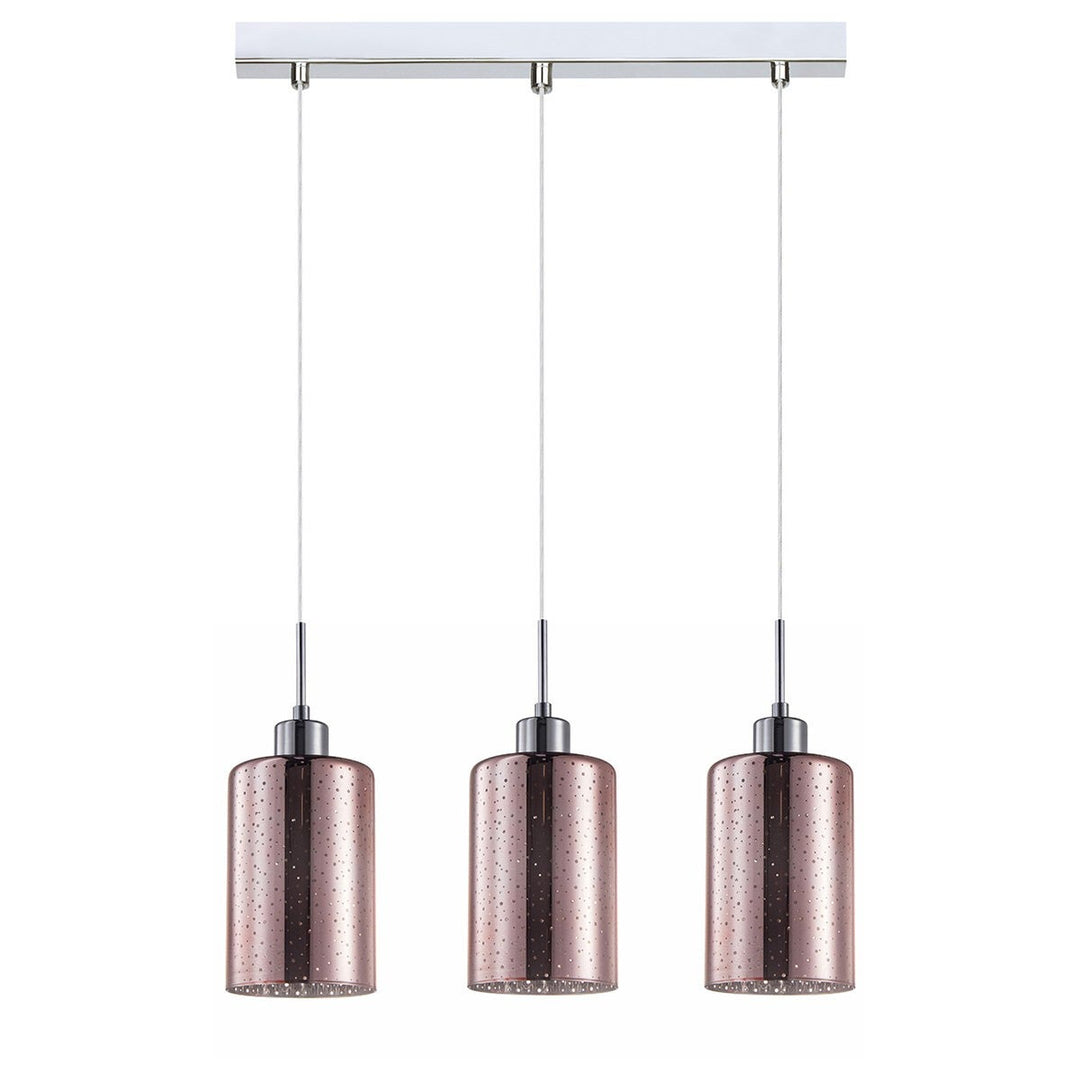 Espejo Glass Bar Pendant Light, 3 Light, Dotted Effect, Rose Gold