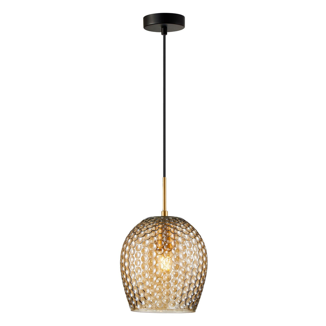 Fossetta Glass & Iron Pendant Light, Amber