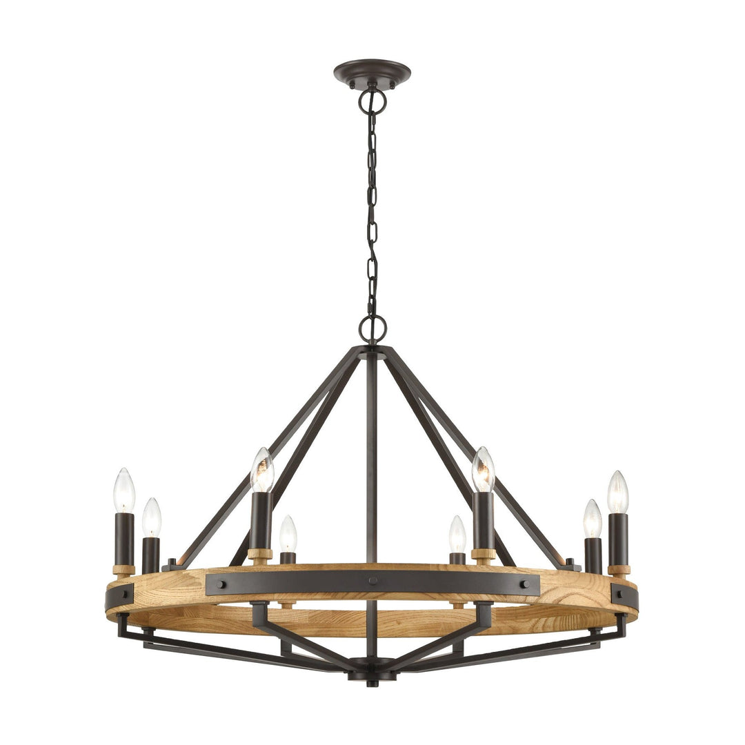 Funale Wood & Iron Candelabra Pendant Light, 8 Light, Natural / Bronze