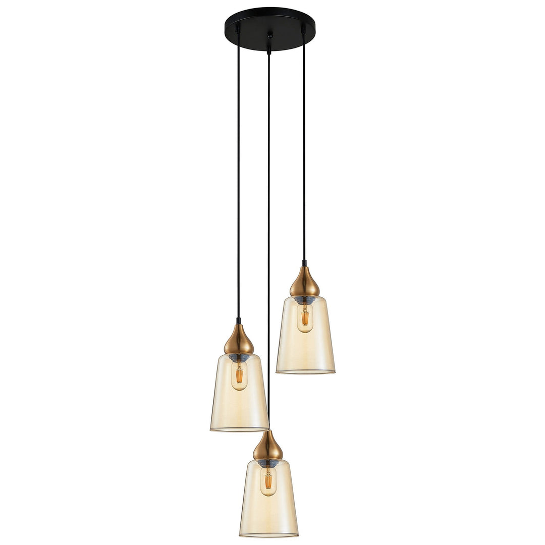 Jerez Glass & Iron Cluster Pendant Light, 3 Light, Bronze / Amber