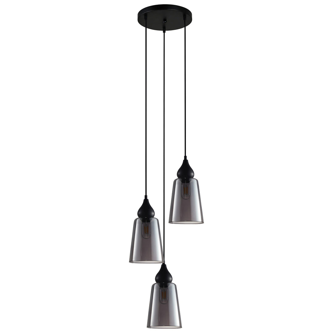 Jerez Glass & Iron Cluster Pendant Light, 3 Light, Black / Smoke