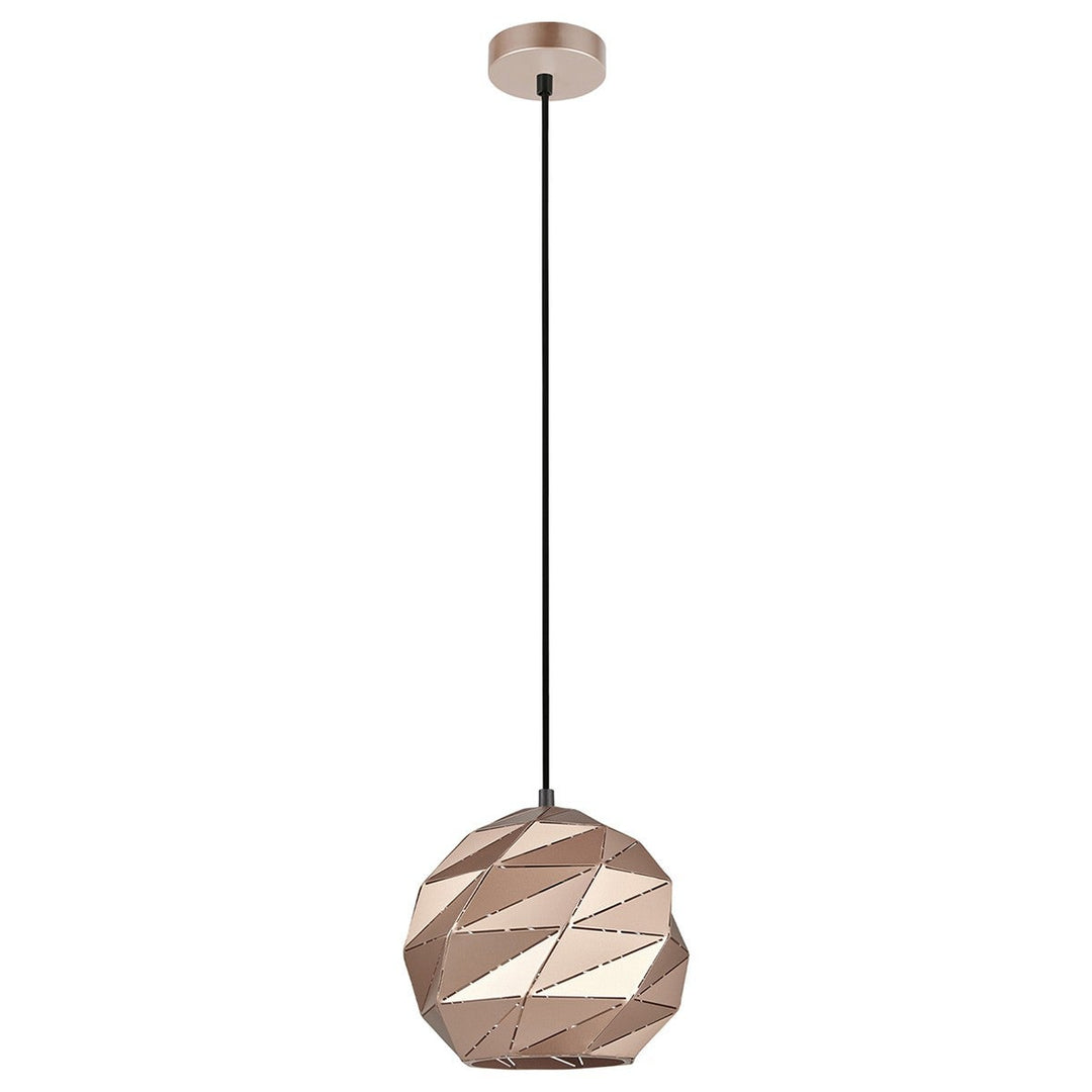 Origami Carved Iron Pendant Light, Small, Rose Gold