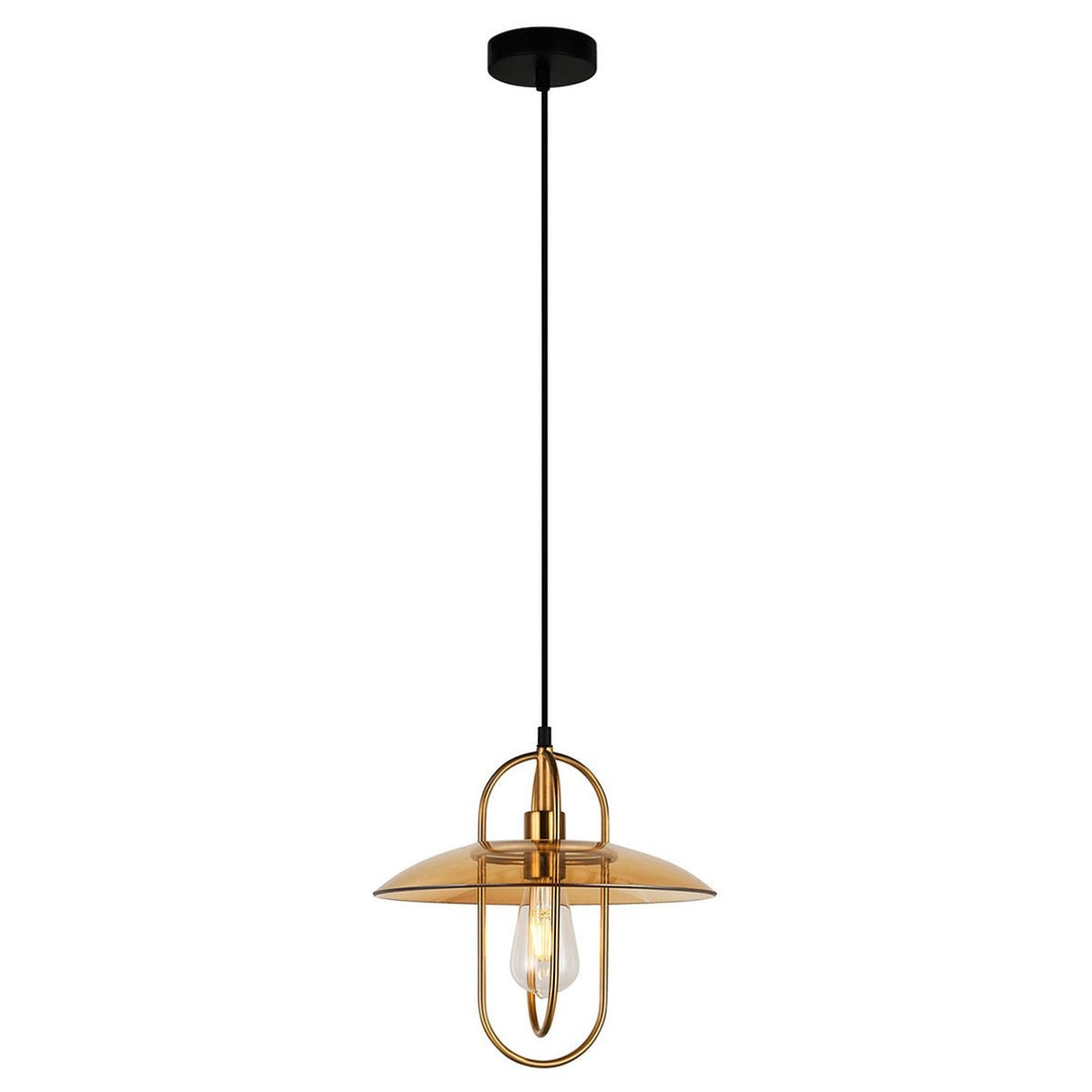 Papillon Iron & Glass Pendant Light, Antique Brass / Amber