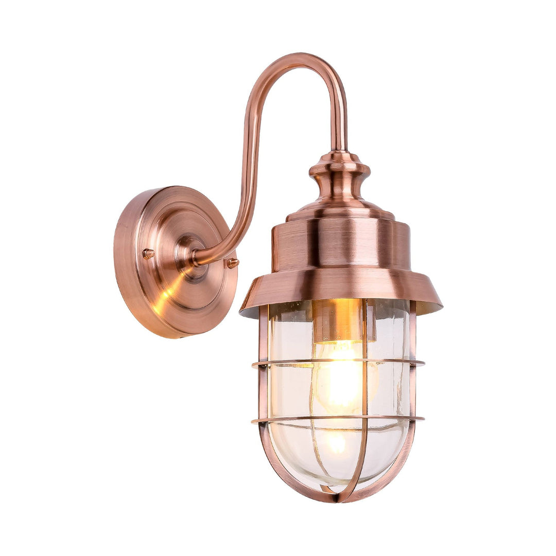 Parol IP44 Metal & Glass Exterior Wall Light, Copper