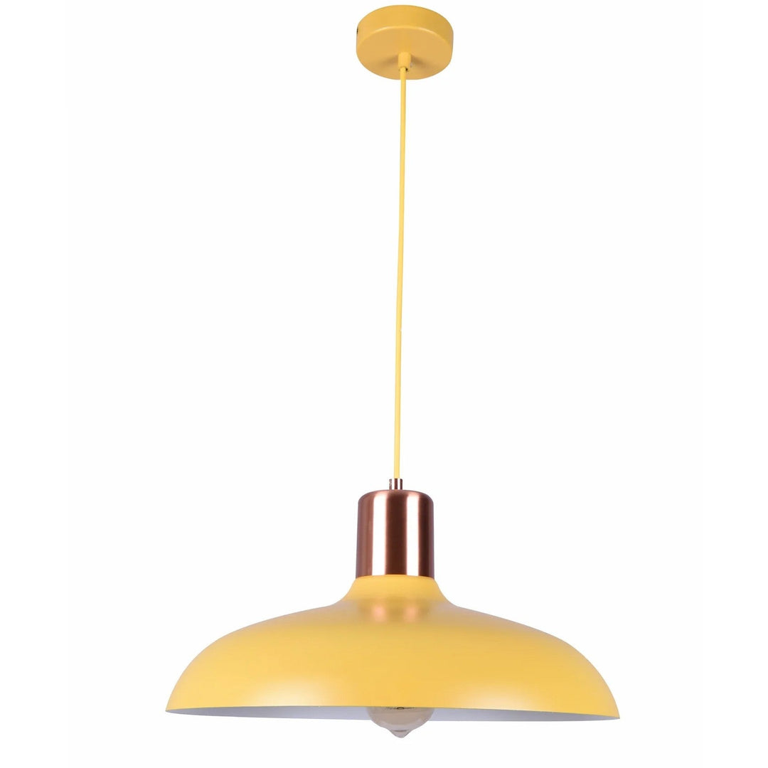Pastel Iron Pendant Light, Flat Dome, Matt Yellow