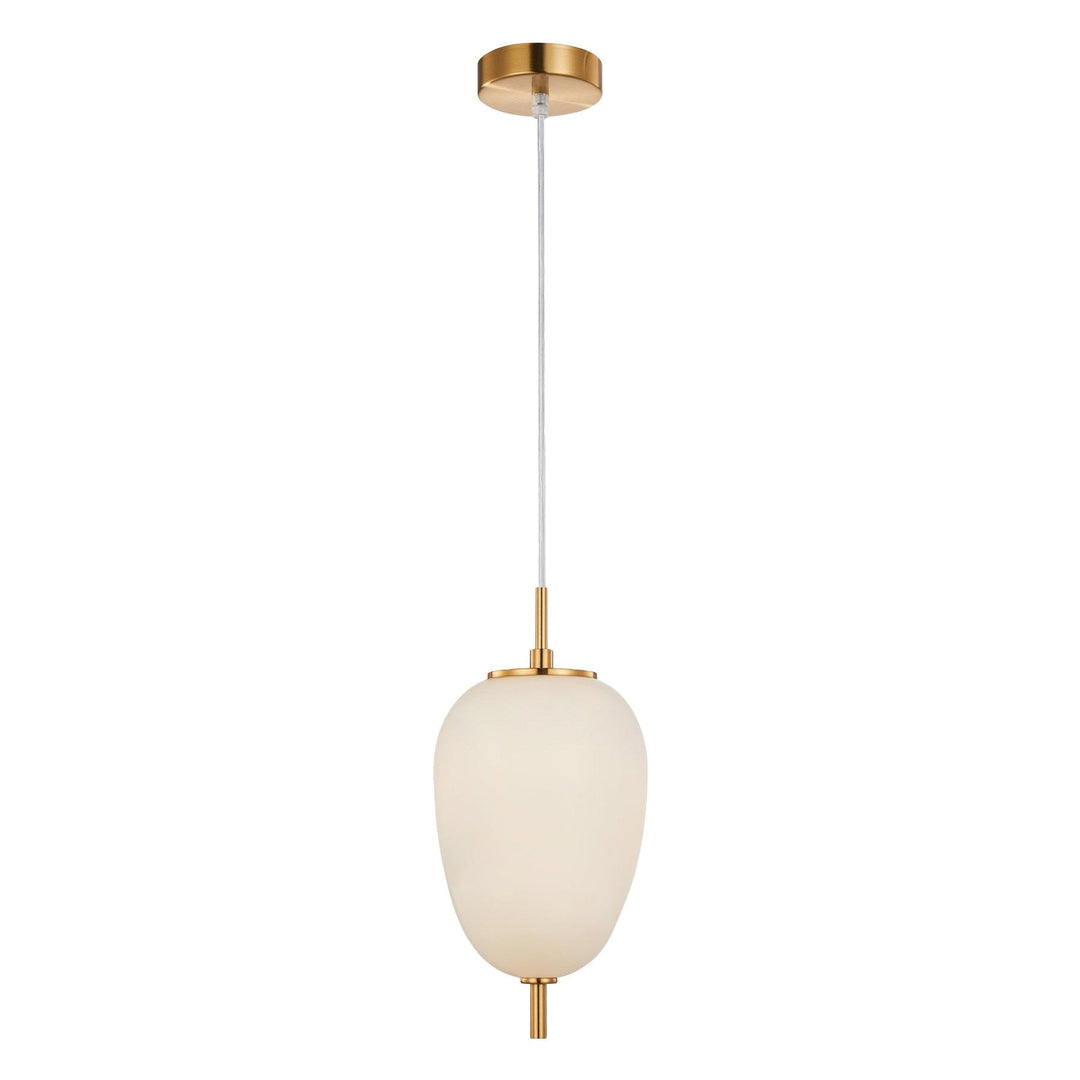 Pino Glass & Iron Pendant Light, Oval, Opal / Brass