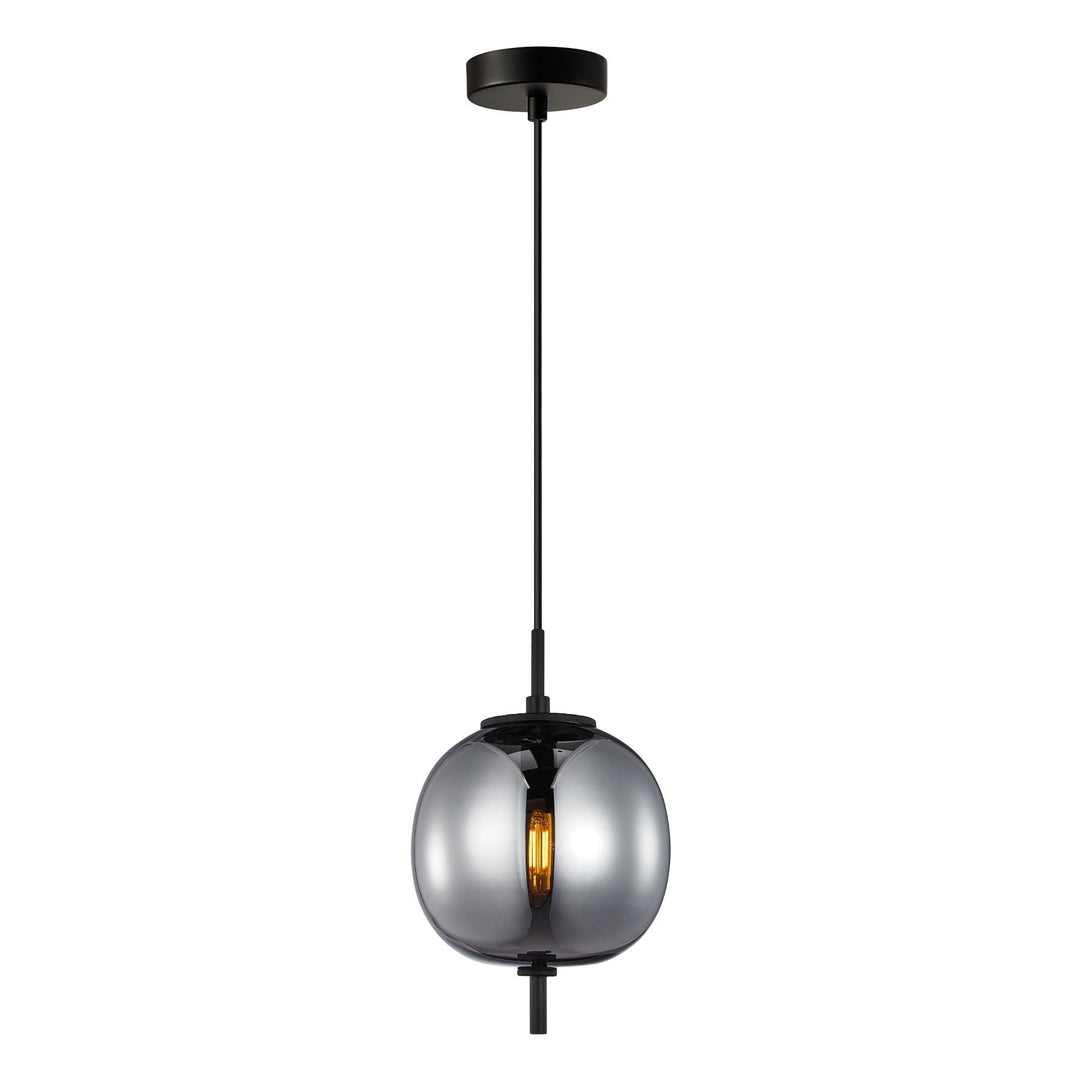 Pino Glass & Iron Pendant Light, Round, Smoke / Black