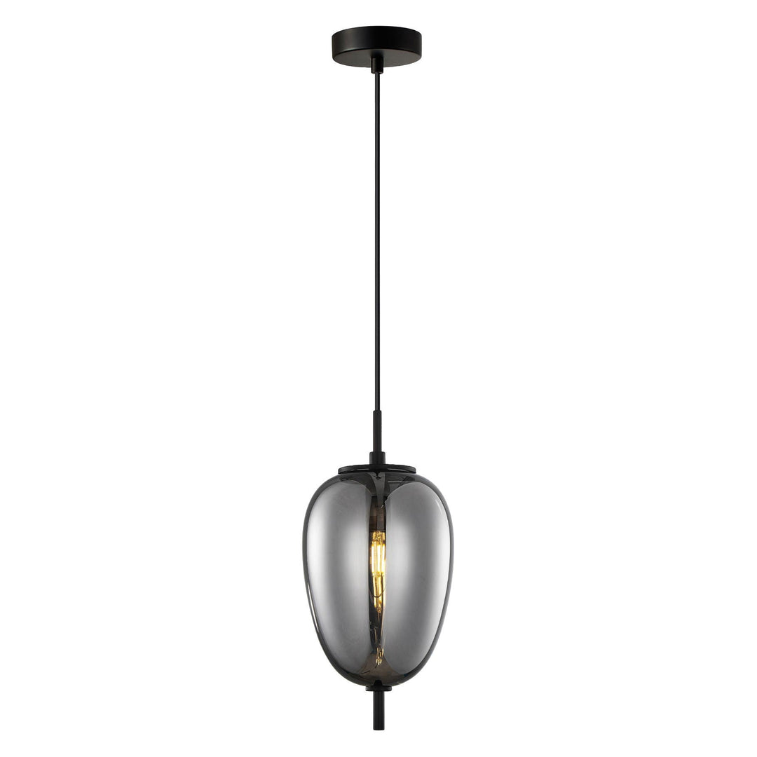 Pino Glass & Iron Pendant Light, Oval, Smoke / Black