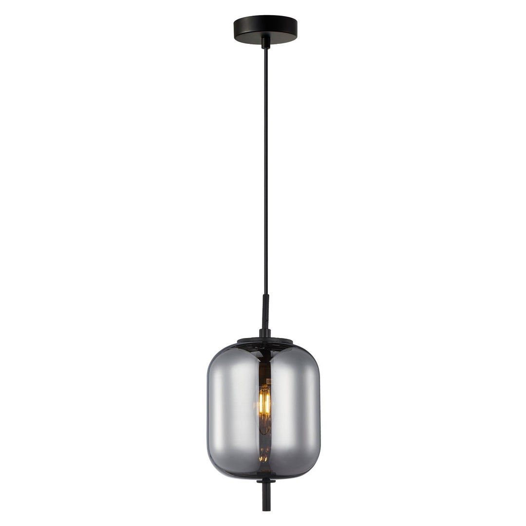 Pino Glass & Iron Pendant Light, Jar, Smoke / Black